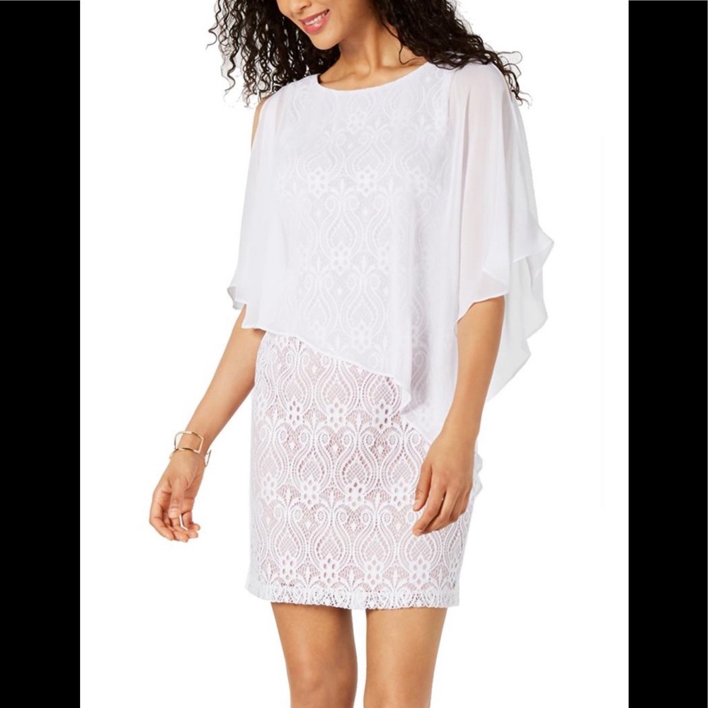Connected lace overlay pullover cocktail dress